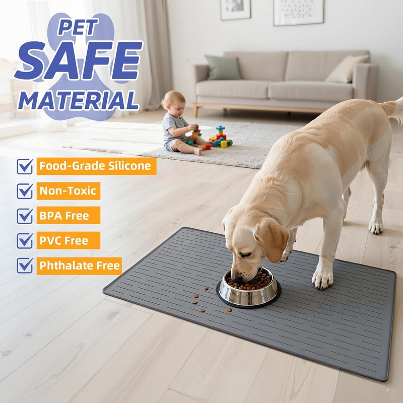 Jet Lag Large Dog Mats for Food and Water, 32"x24" Waterproof Pet Food Mats for Floor Nonslip Silicone Bowl Mats with Raised Edges - Image 4